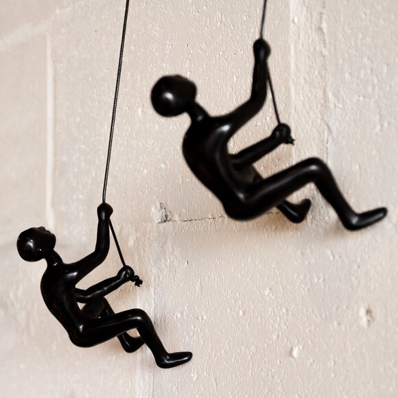 Climbing Man Home Decor Classic Wall-Art Sculpture | 2-Piece | Black | - Picture 1 of 5